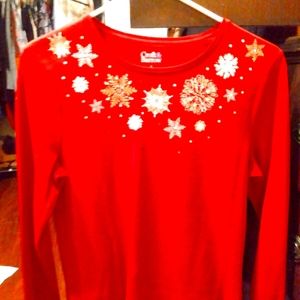 5/$25 croft and Barrow long sleeve embroider holiday tee